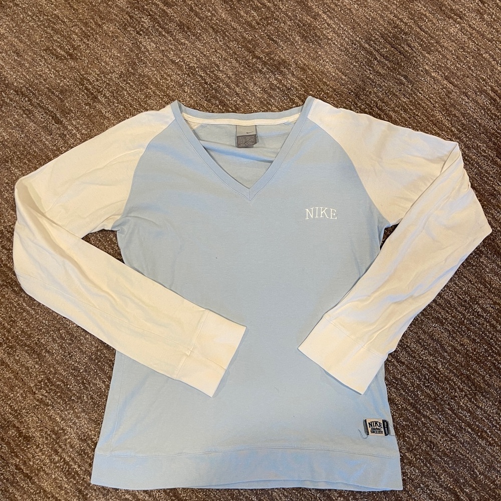 Nike Light Blue and White Long Sleeve Shirt